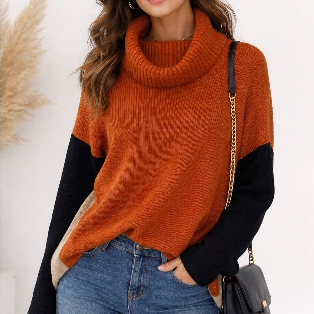 Splendid Cowl Neck Color Block Sweater Oversized Balloon Sleeves Size Medium